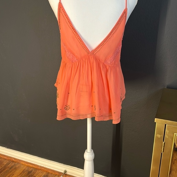 Free People Lost In You Coral Beaded Spaghetti Strap Crop Top NWT SIZE L - Picture 5 of 12